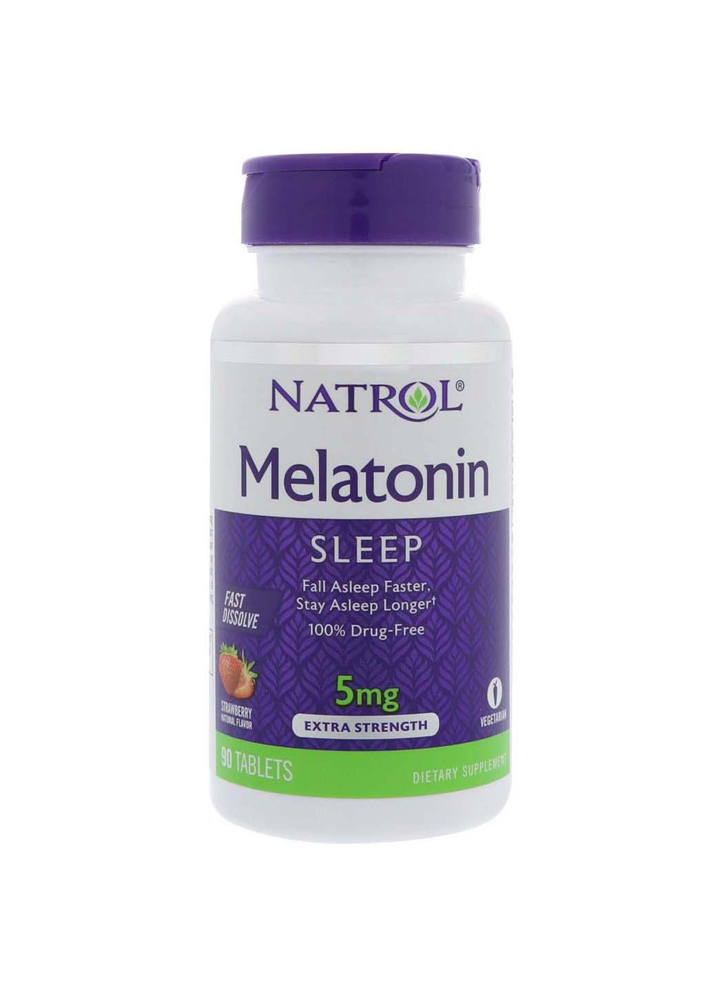 Мелатонин Melatonin, быстрорастворимый, вкус клубники, 5 мг, 90 таблеток Natrol (259813507)