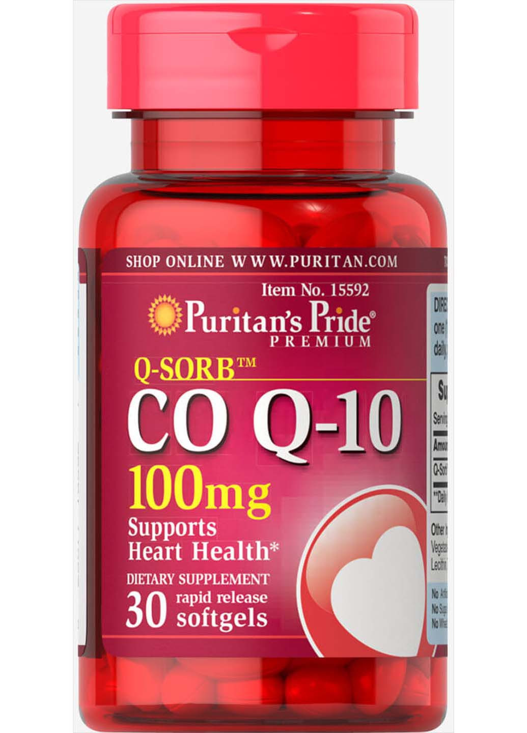 Коензим Q-10, Q-SORB Co Q-10, 100 мг, 30 капсул Puritans Pride (259813570)