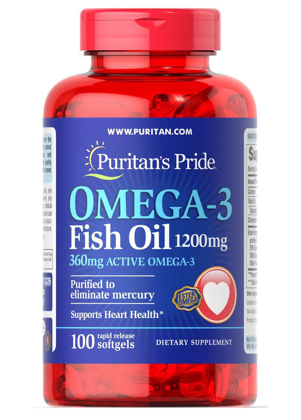 Рыбий жир Омега-3 1200 мг 360 мг 100 капсул Puritans Pride (259813557)