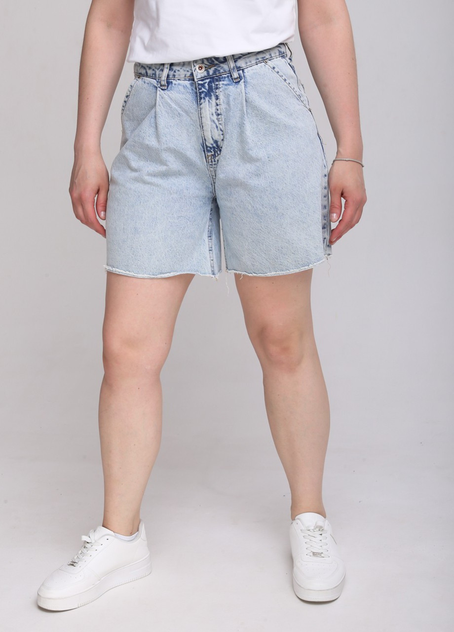 Шорты джинсовые женские голубые с защипами Cracpot Бермуды (259815970)