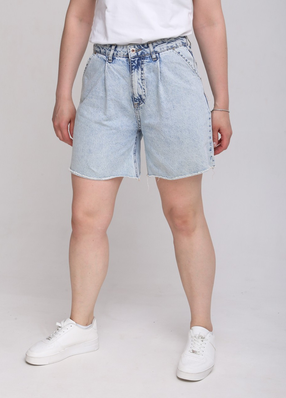 Шорты джинсовые женские голубые с защипами Cracpot Бермуды (259815970)