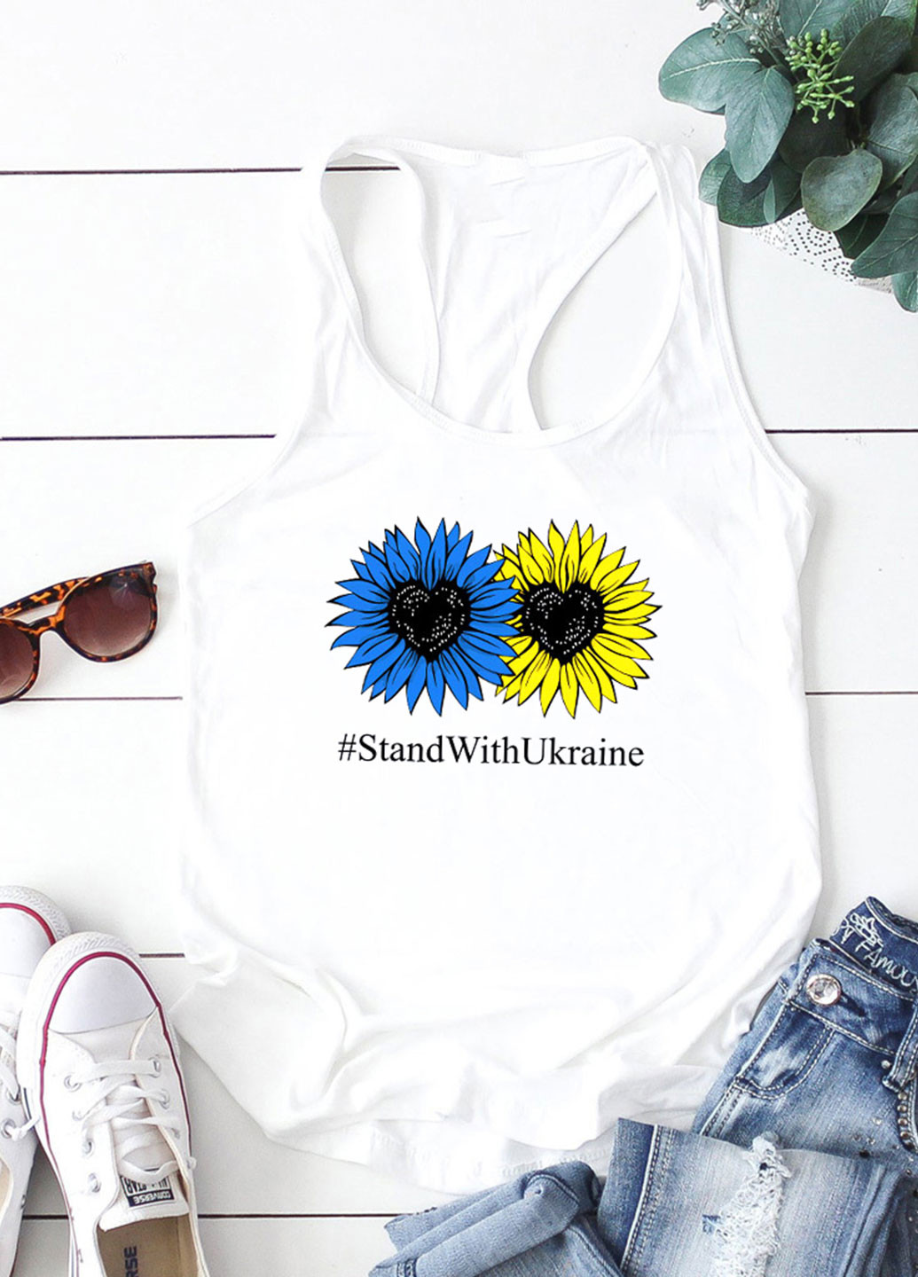 Майка жіноча біла #Stand With Ukraine Love&Live — 259875179