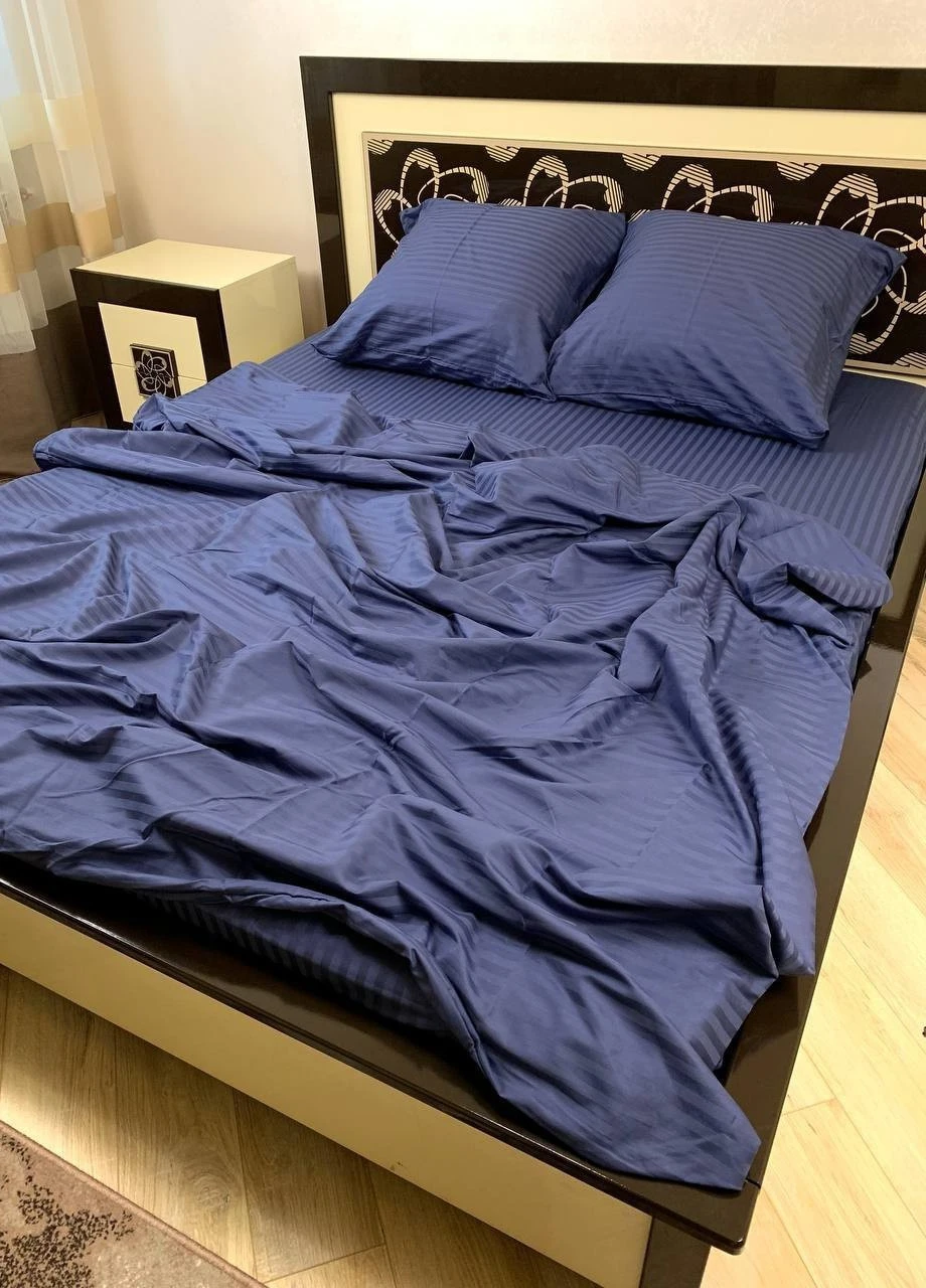 Комплект постельного белья Satin Stripe Pale Blue 100% хлопок 220х180 см No Brand (259942472)