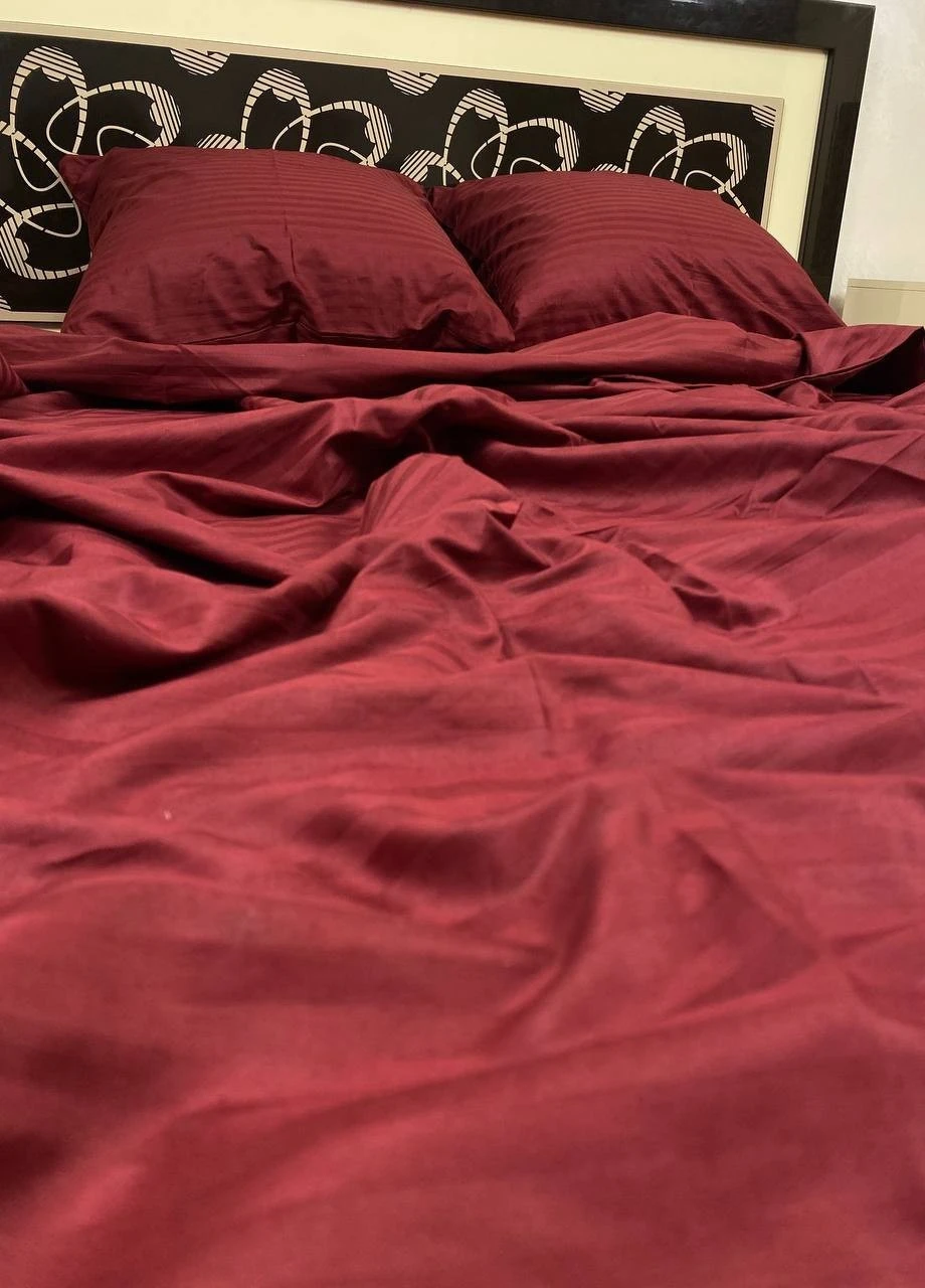 Комплект постільної білизни Satin Stripe Bordo бордовий 100% бавовна 215х150 см полуторний No Brand (259942515)