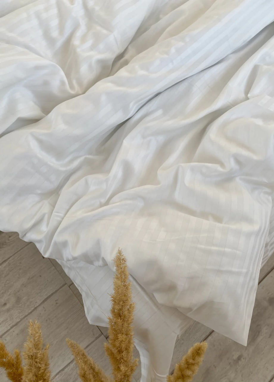 Комплект постельного белья Satin Stripe White белый 100% хлопок 215х150 см полуторный No Brand (259942477)
