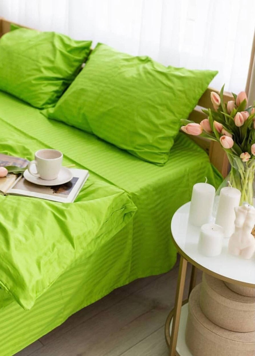 Комплект постельного белья Satin Stripe Light green 100% хлопок 220х180 см No Brand (259942503)