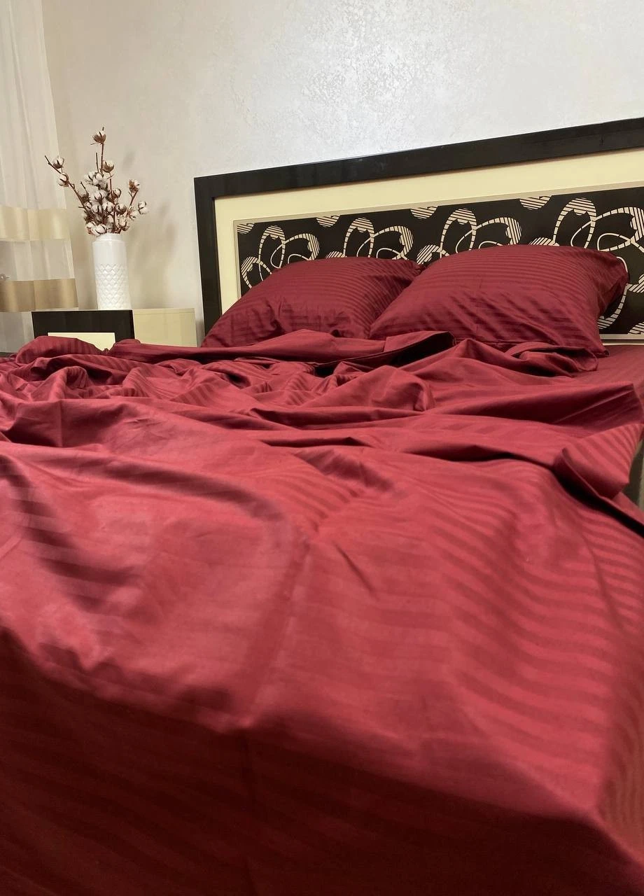 Комплект постельного белья Satin Stripe Bordo бордовый 100% хлопок 220х180 см No Brand (259942479)