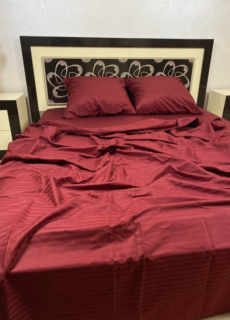 Комплект постельного белья Satin Stripe Bordo бордовый 100% хлопок 220х180 см No Brand (259942479)