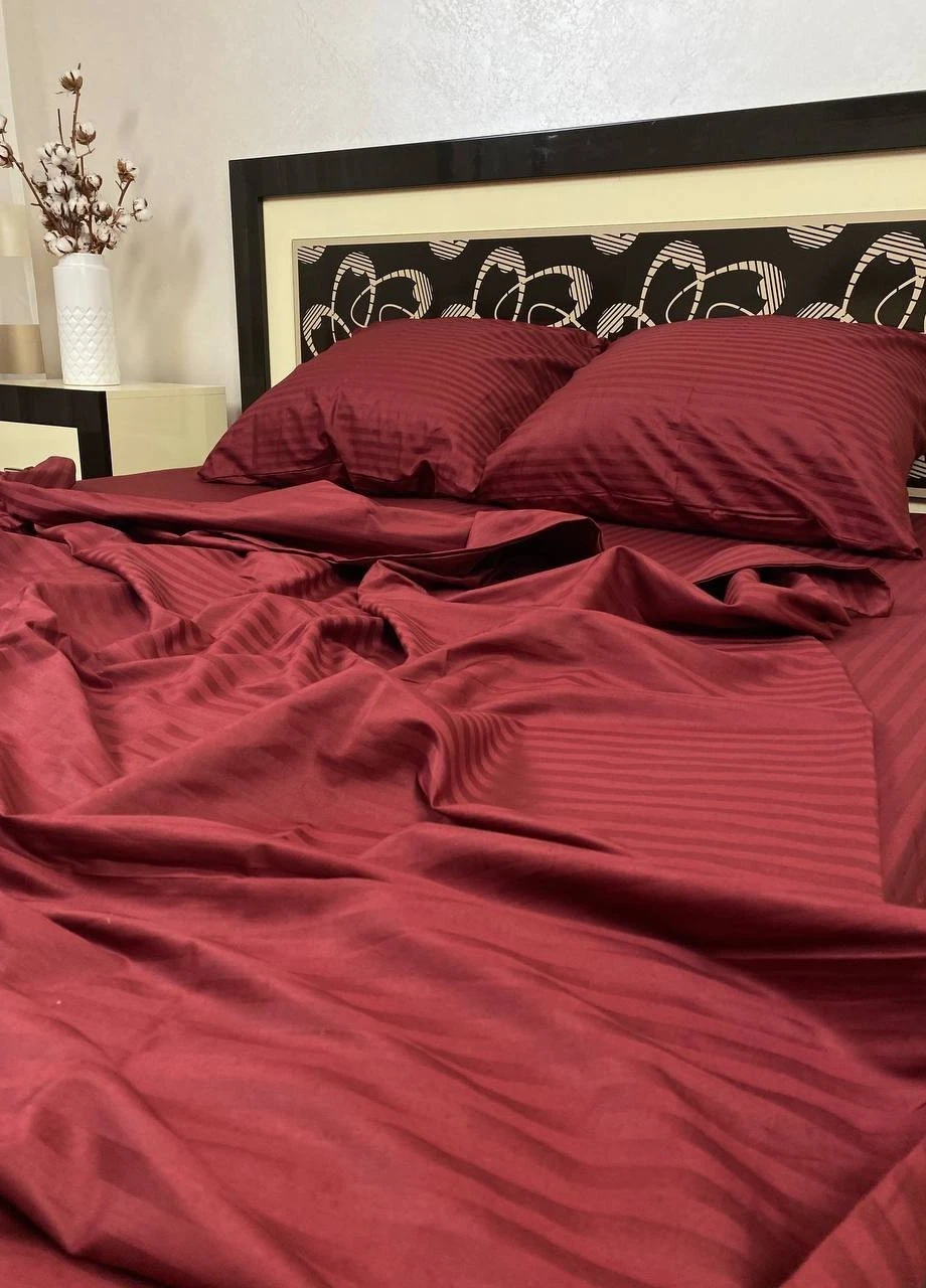 Комплект постельного белья Satin Stripe Bordo бордовый 100% хлопок 220х180 см No Brand (259942479)