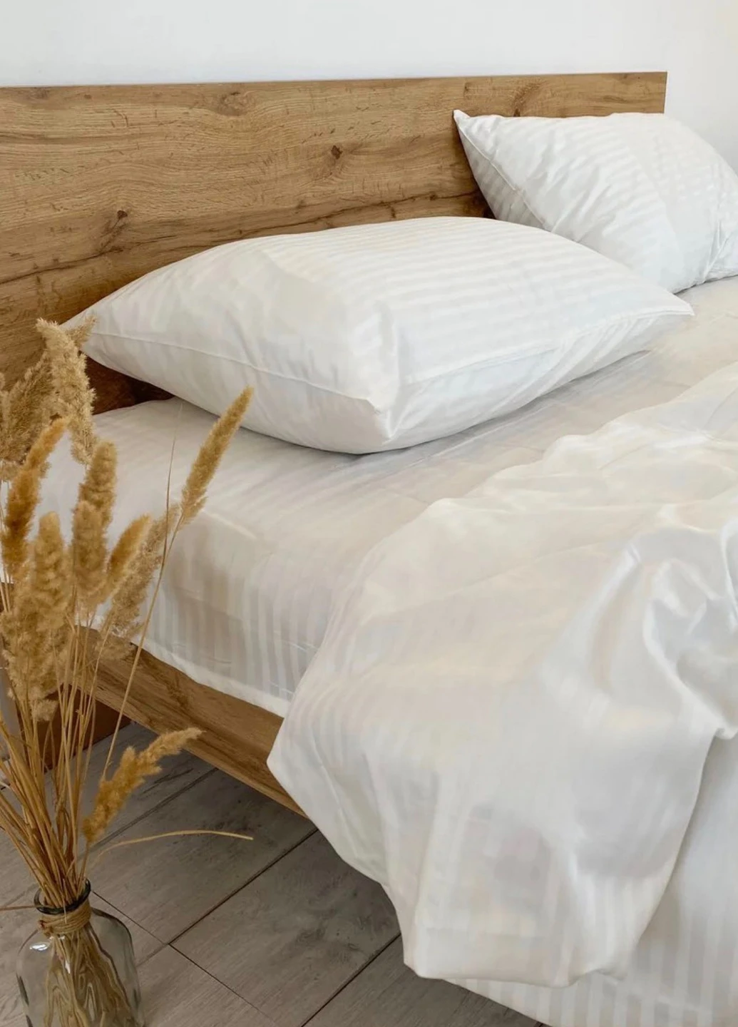 Комплект постельного белья Satin Stripe White белый 100% хлопок 215х150 см 2 шт, семейный No Brand (259942486)