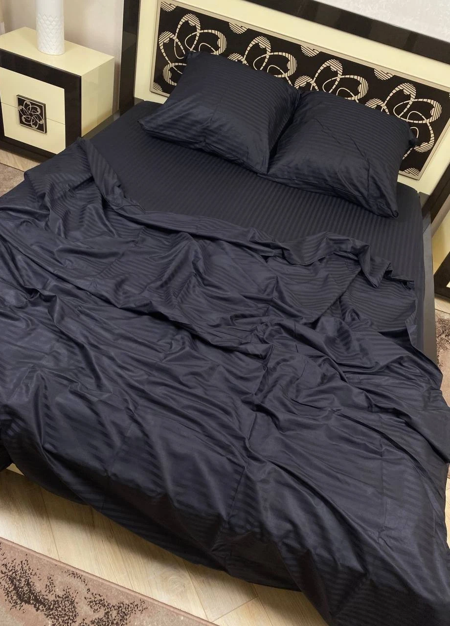 Комплект постільної білизни Satin Stripe Black чорний 100% бавовна 220х180 см No Brand (259942531)