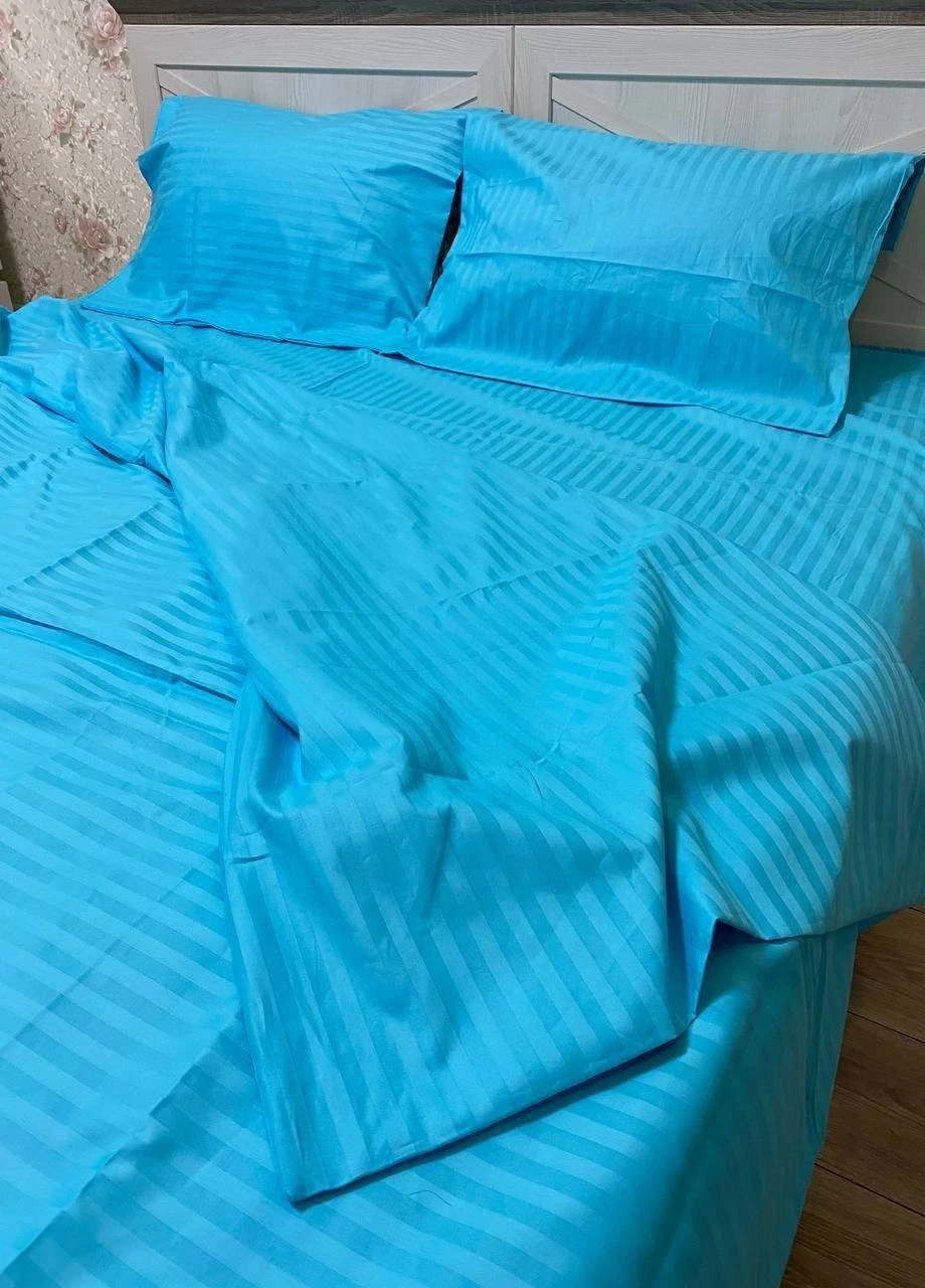 Комплект постільної білизни Satin Stripe Heavenly блакитний 100% бавовна 220х180 см No Brand (259942524)