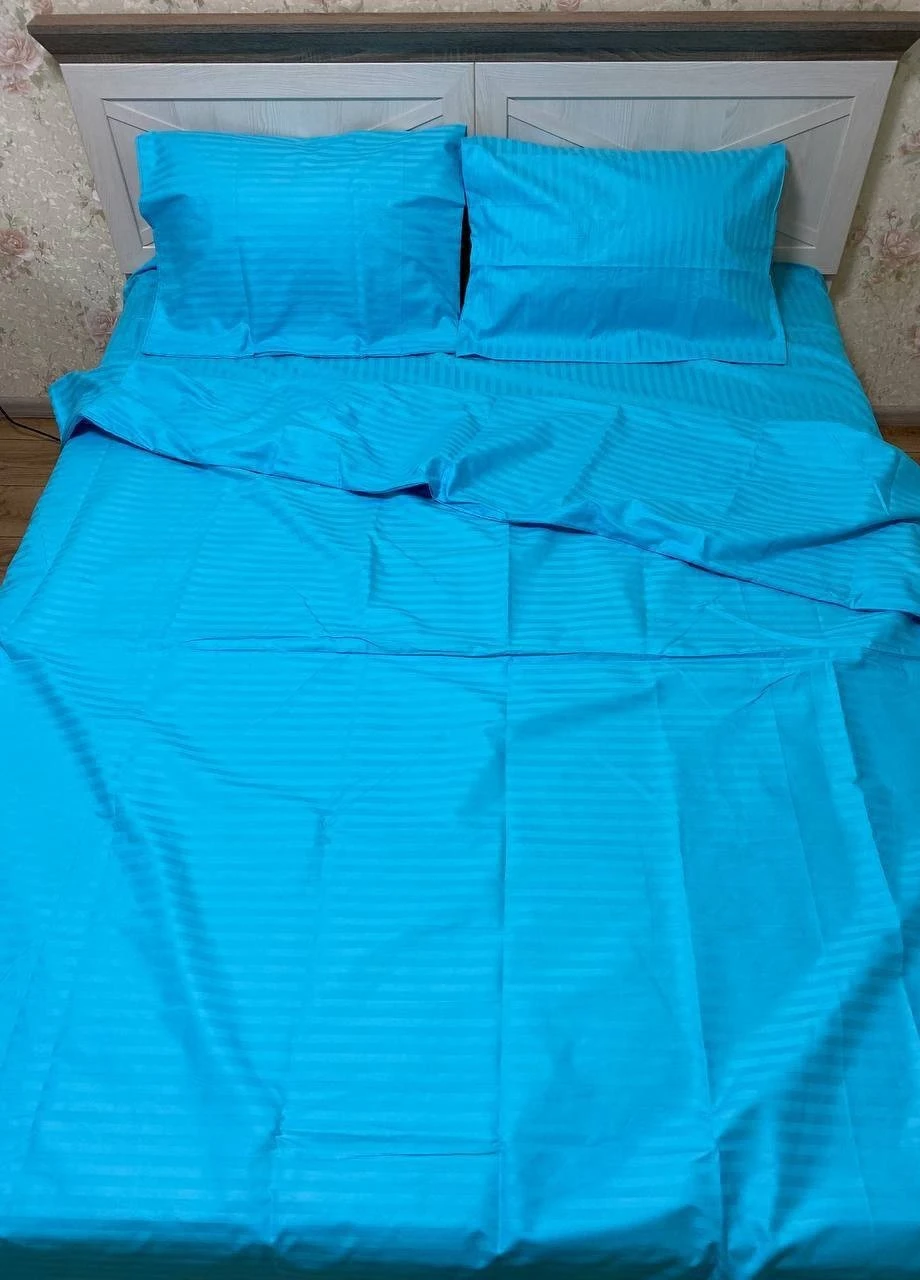 Комплект постільної білизни Satin Stripe Heavenly блакитний 100% бавовна 220х180 см No Brand (259942524)