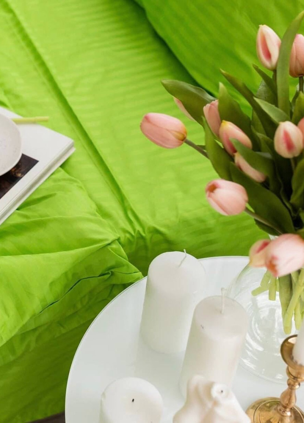 Комплект постельного белья Satin Stripe Light green 100% хлопок 220х200 см евро No Brand (259942523)