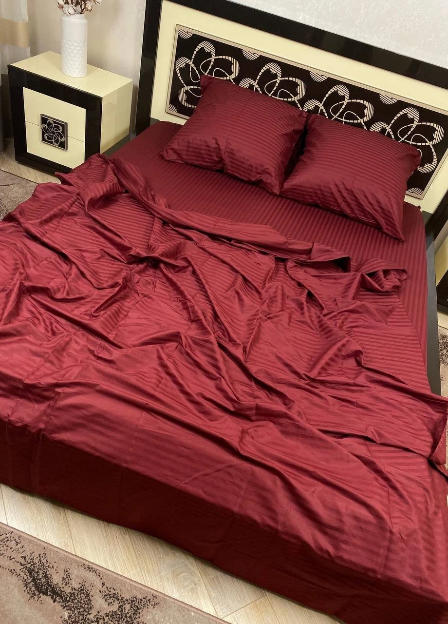 Комплект постельного белья Satin Stripe Bordo бордовый 100% хлопок 215х150 см 2 шт, семейный No Brand (259942482)