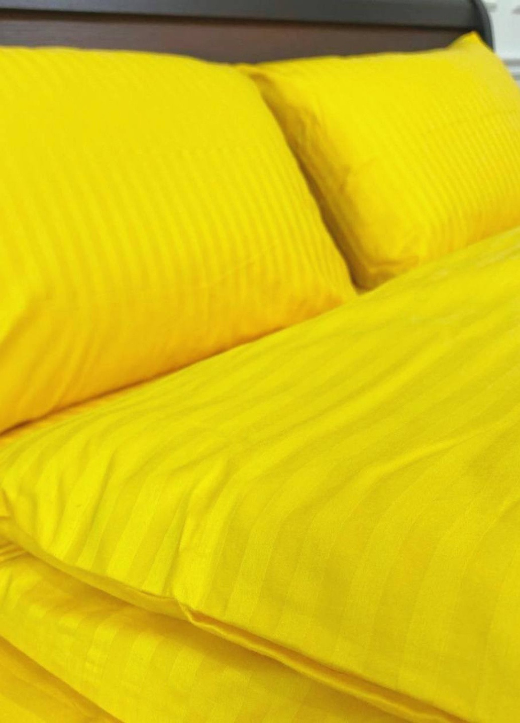 Комплект постельного белья Satin Stripe Yellow 100% хлопок 220х200 см евро No Brand (259942475)