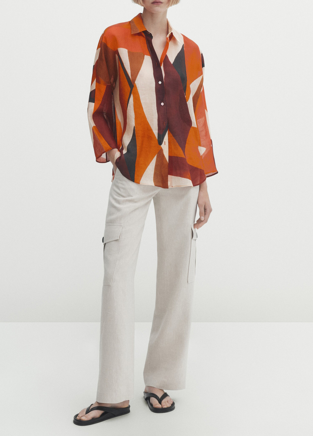 Оранжевая повседневный рубашка с геометрическим узором Massimo Dutti