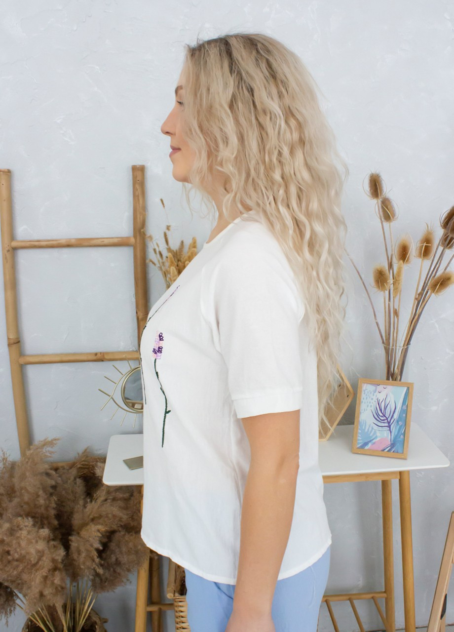 Молочна літня блуза-футболка жіноча молочна тонка JEANSclub Прямая