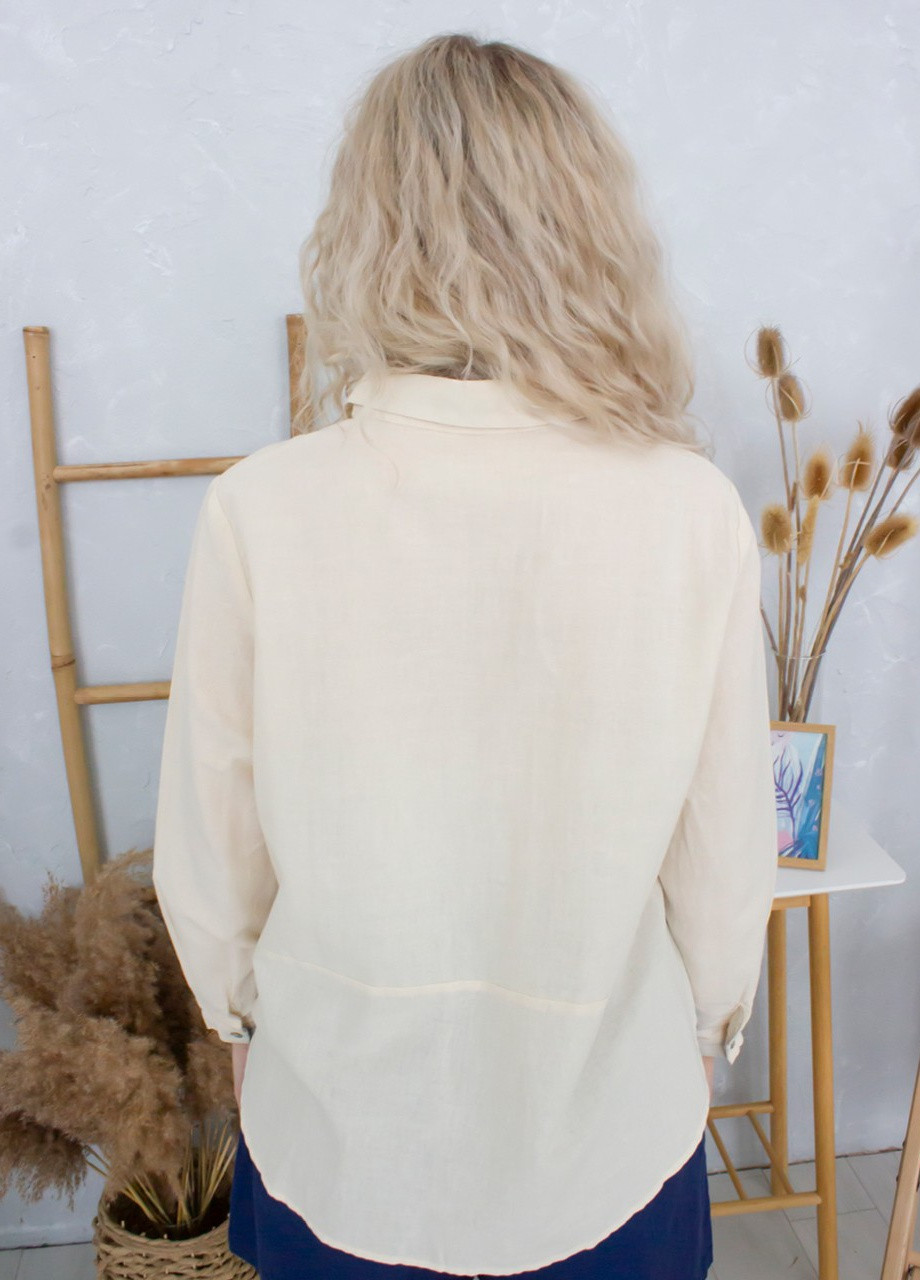 Молочна літня блуза жіноча молочна лляна на гудзиках тонка JEANSclub Прямая