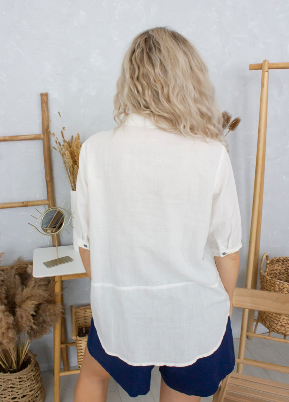 Белая летняя блуза женская белая льняная на пуговицах тонкая JEANSclub Прямая
