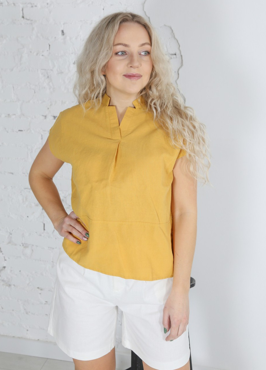 Жовта літня блуза жіноча жовта лляна без рукавів тонка JEANSclub Прямая