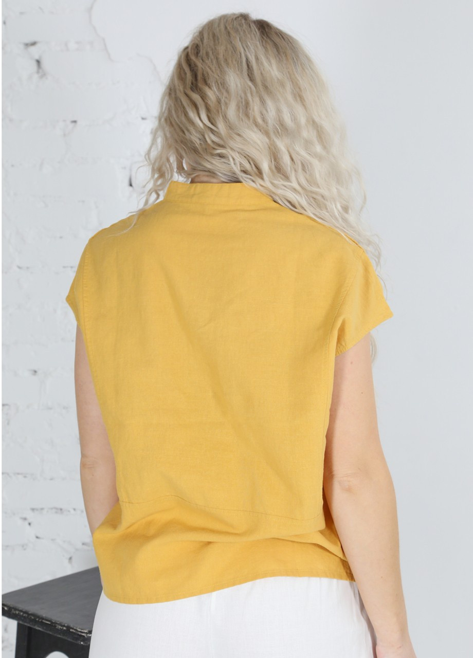 Желтая летняя блуза женская желтая льняная без рукавов тонкая JEANSclub Прямая