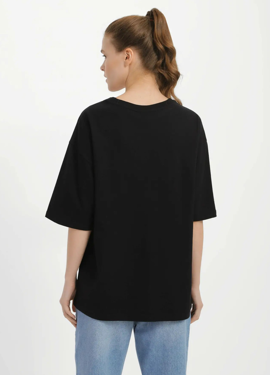 Черная всесезон футболка женская оверсайз с длинным рукавом Роза
