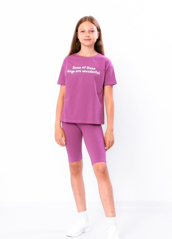 Розовый летний комплект для дівчинки підлітковий (футболка+велосипедки) рожевий носи своє (6337-036-33-1-v3) с шортами Носи своє