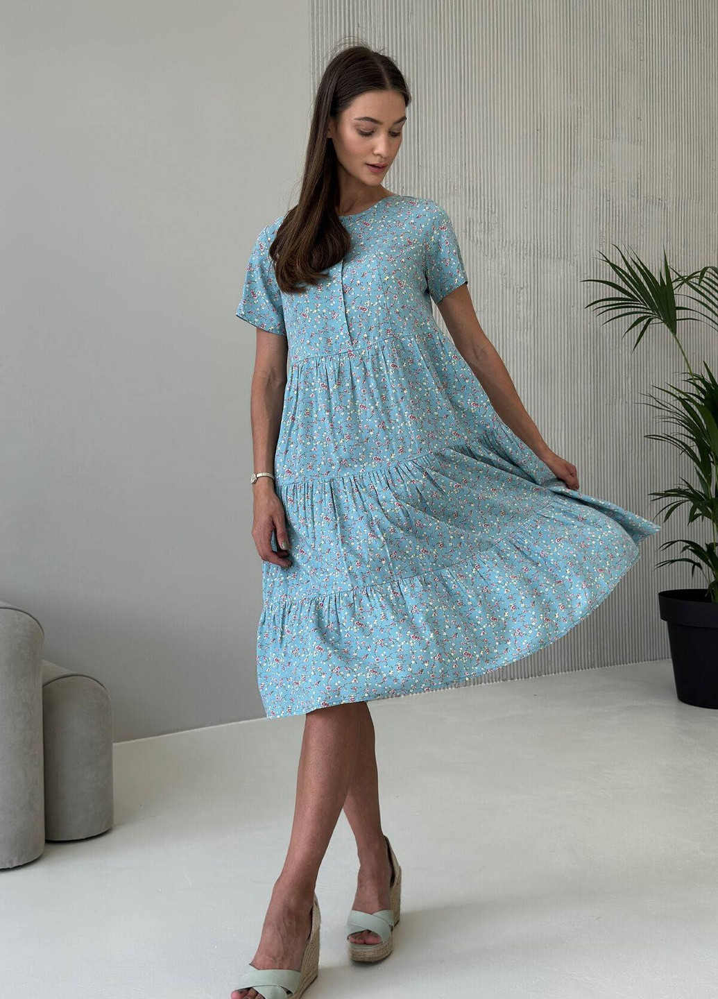Голубое повседневный платье Liton с цветочным принтом