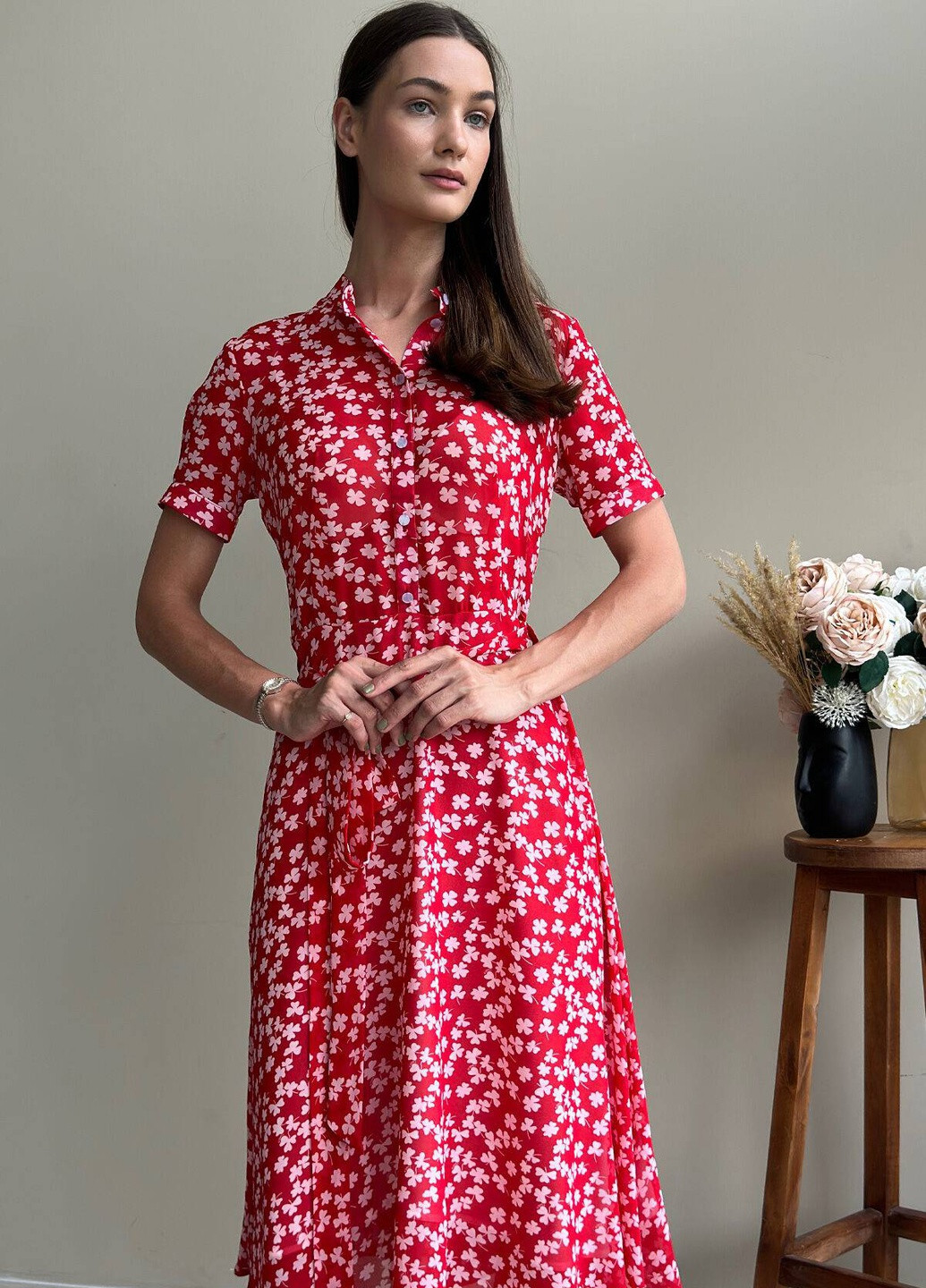Червона повсякденний сукня Liton з квітковим принтом