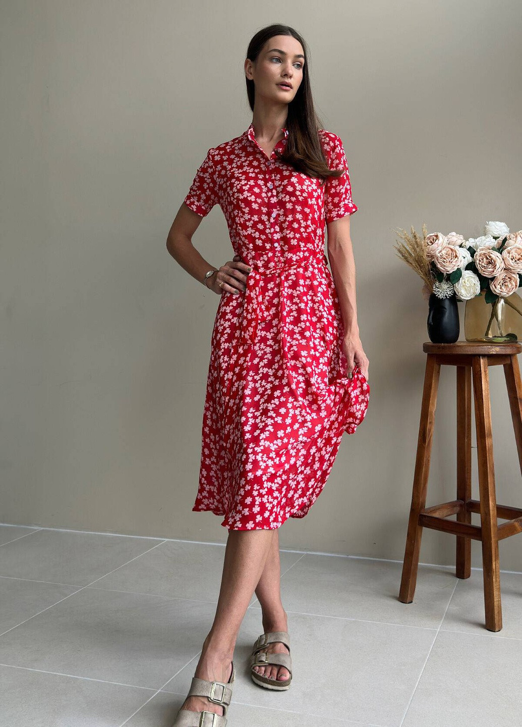 Красное повседневный платье Liton с цветочным принтом