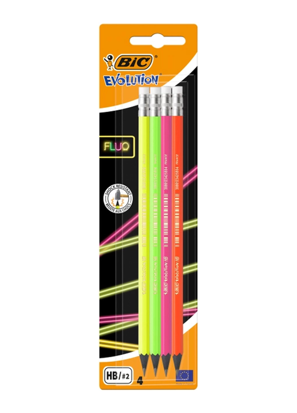 Набір олівців чорнографітних шестикутних Evolution Fluo HB 4 кольори з гумкою 4 шт Bic 3086123449046 (259967230)