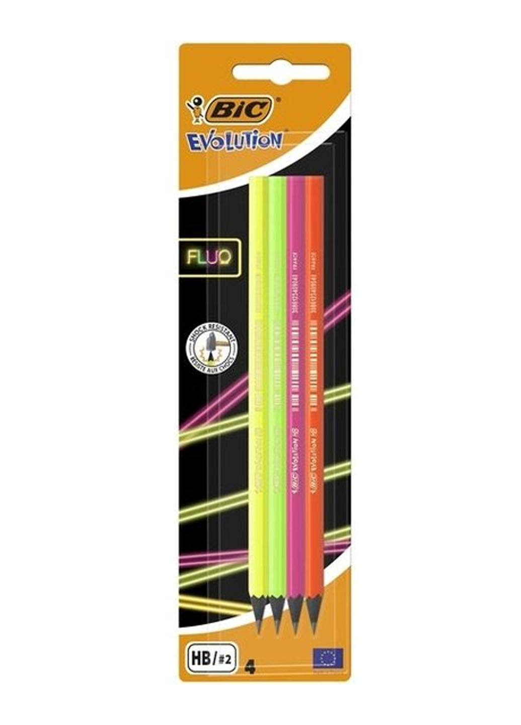 Набір олівців evolution fluo чорно-графітових шестикутних hb (4шт) Bic 3086123446199 (259967221)