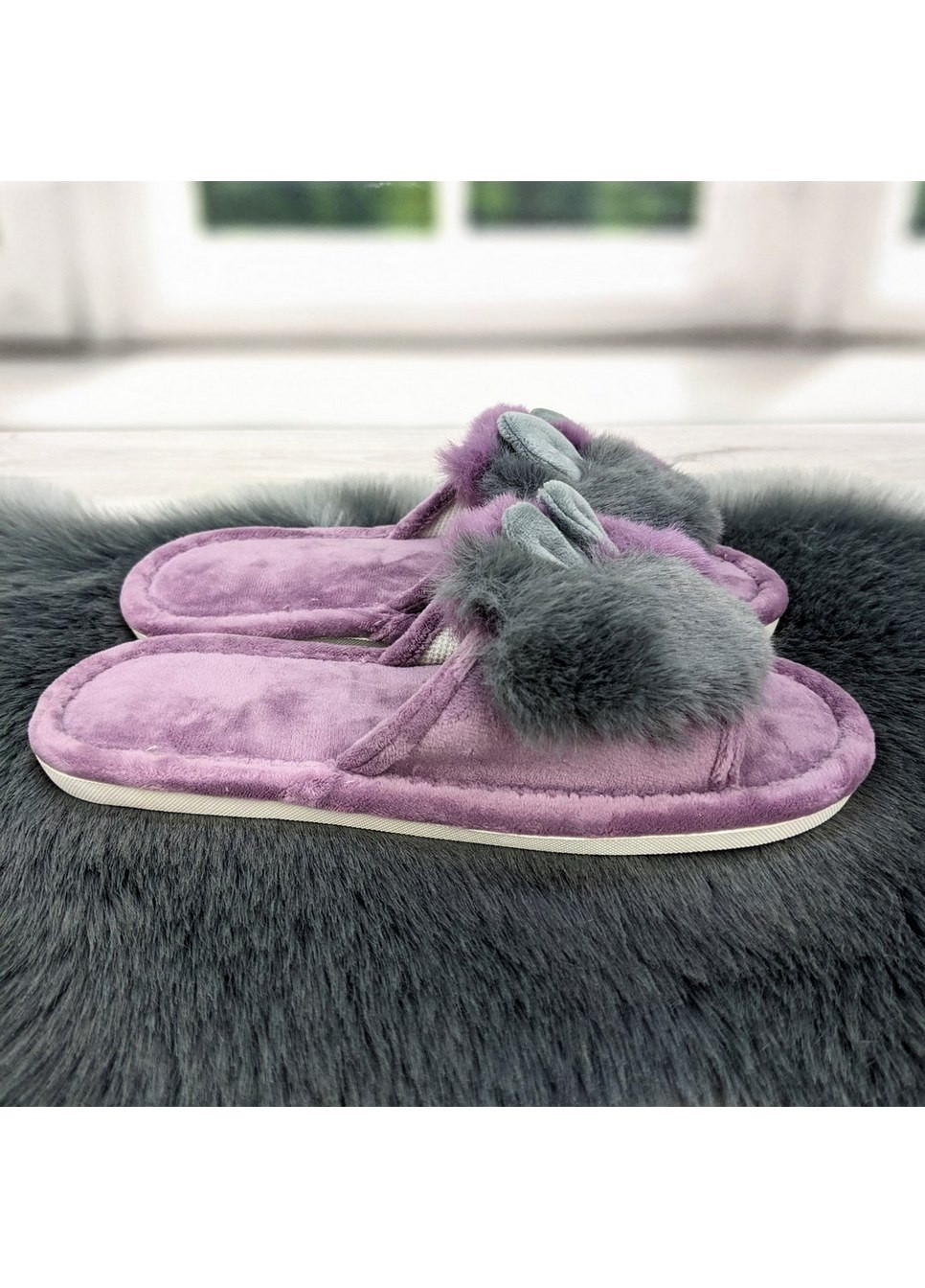 Тапочки жіночі домашні з хутром та вушками з відкритим носком Lion (259962127)
