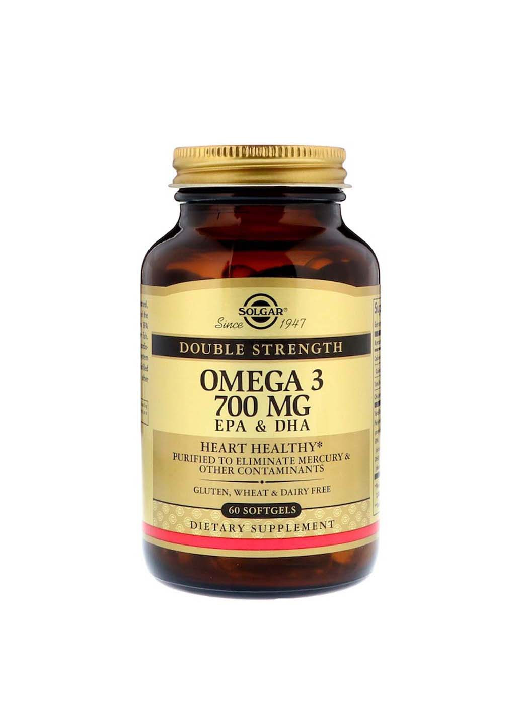 Omega-3 EPA DHA двойная сила 700 мг 60 гелевых капсул Solgar (260008232)