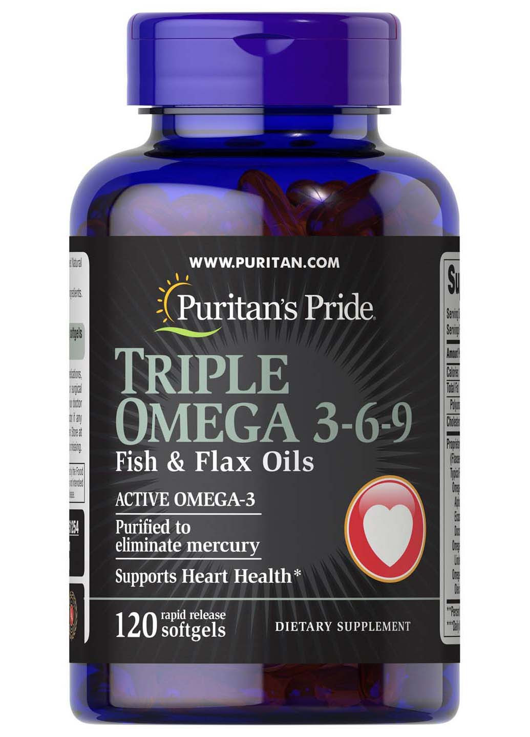 Омега 3-6-9 Triple Omega 3-6-9 рыбий жир и льняное масло 120 гелевых капсул Puritans Pride (260008303)