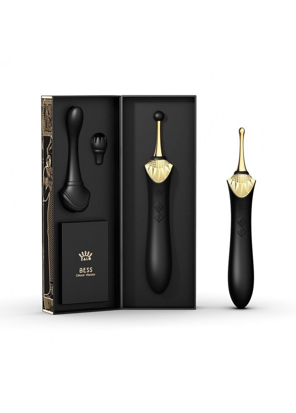 Вагінально-кліторальний вібратор — Bess Obsidian Black, мультифункціональний із насадками Zalo (259968851)