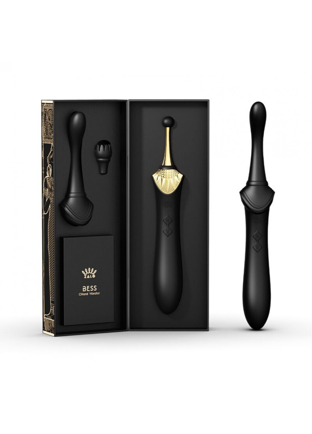 Вагінально-кліторальний вібратор — Bess Obsidian Black, мультифункціональний із насадками Zalo (259968851)