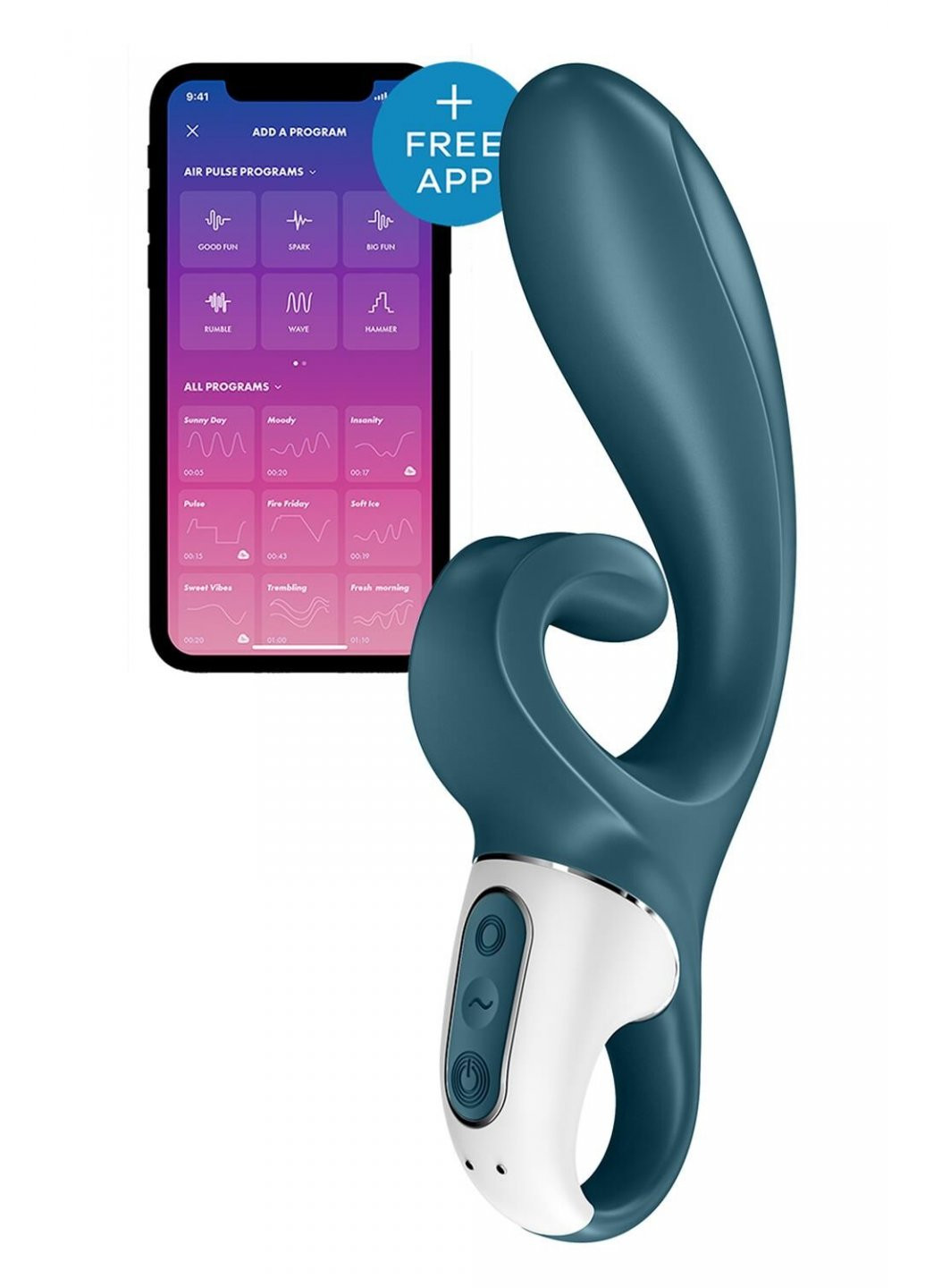 Смарт вибратор кролик Hug Me Bluegrey, 2 мотора, диаметр 4,2см, широкая клиторальная часть Satisfyer (259968689)