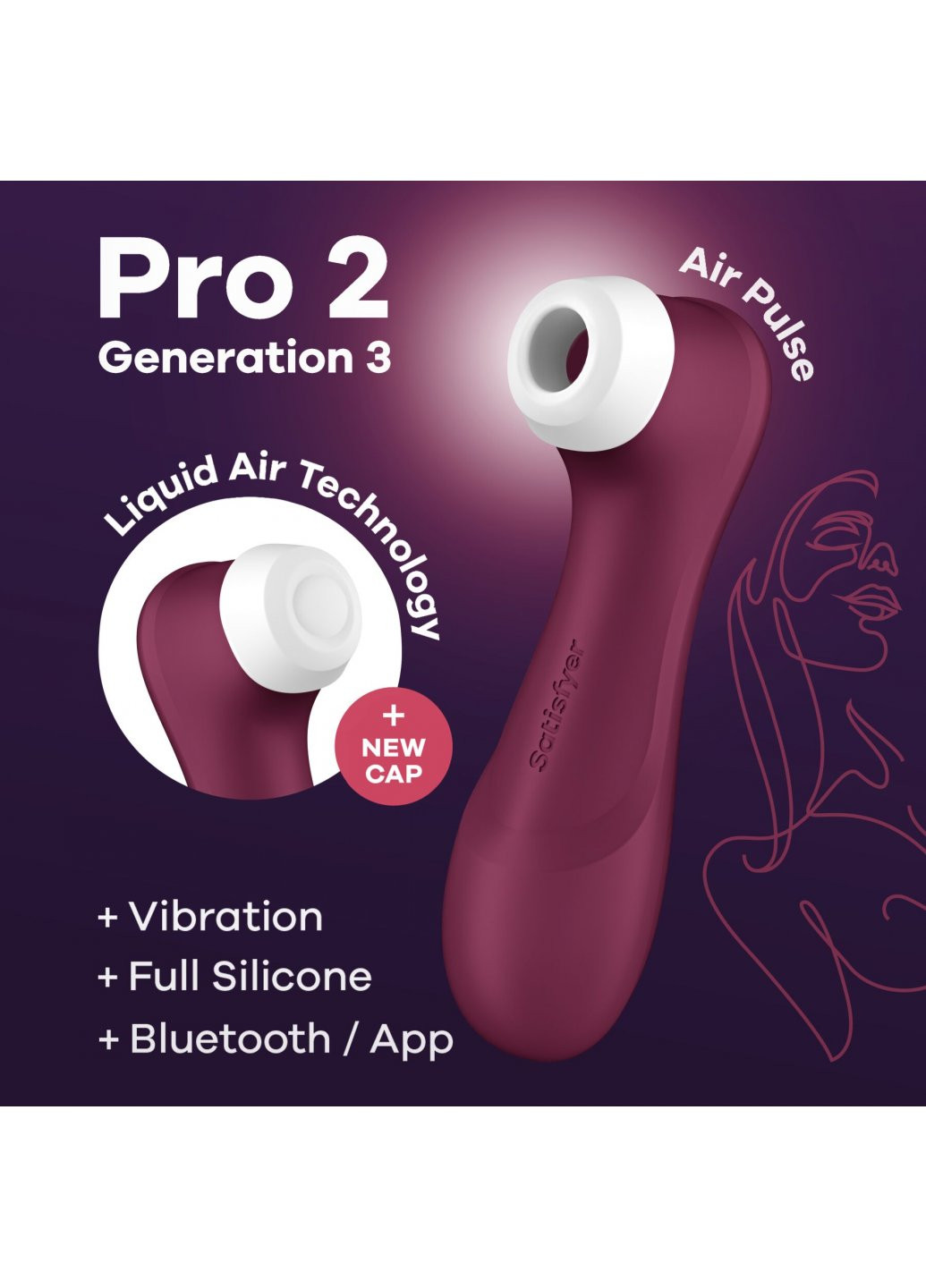 Вакуумный клиторальный стимулятор Pro 2 Generation 3 with Liquid Air Connect App Wine Red Satisfyer (259968690)
