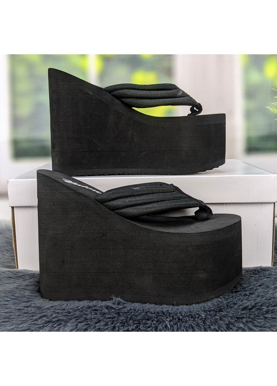 Черные повседневные вьетнамки женские мягкие на высокой платформе Fashion