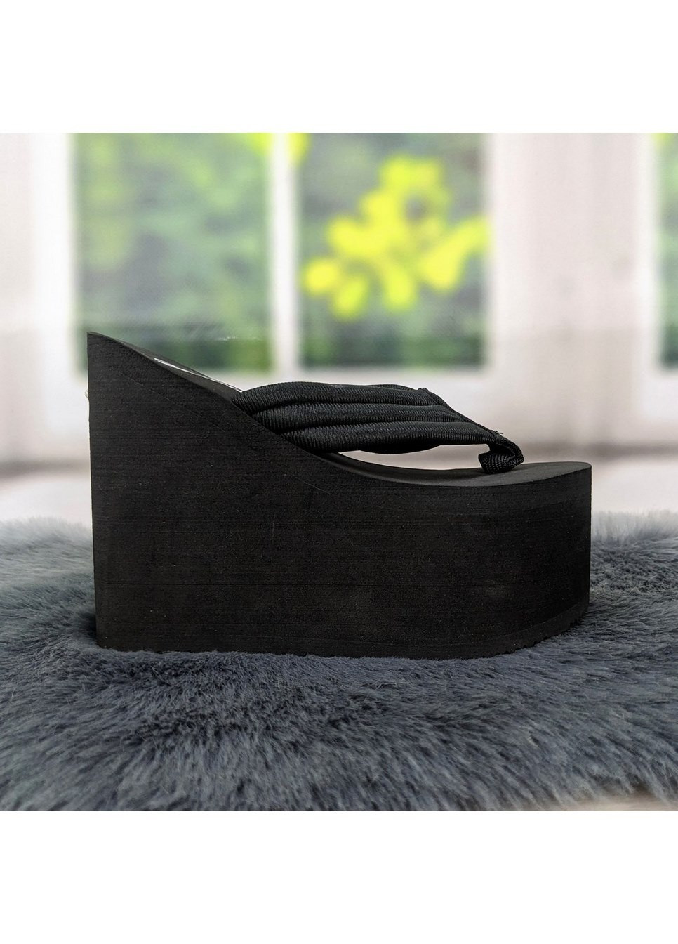 Черные повседневные вьетнамки женские мягкие на высокой платформе Fashion