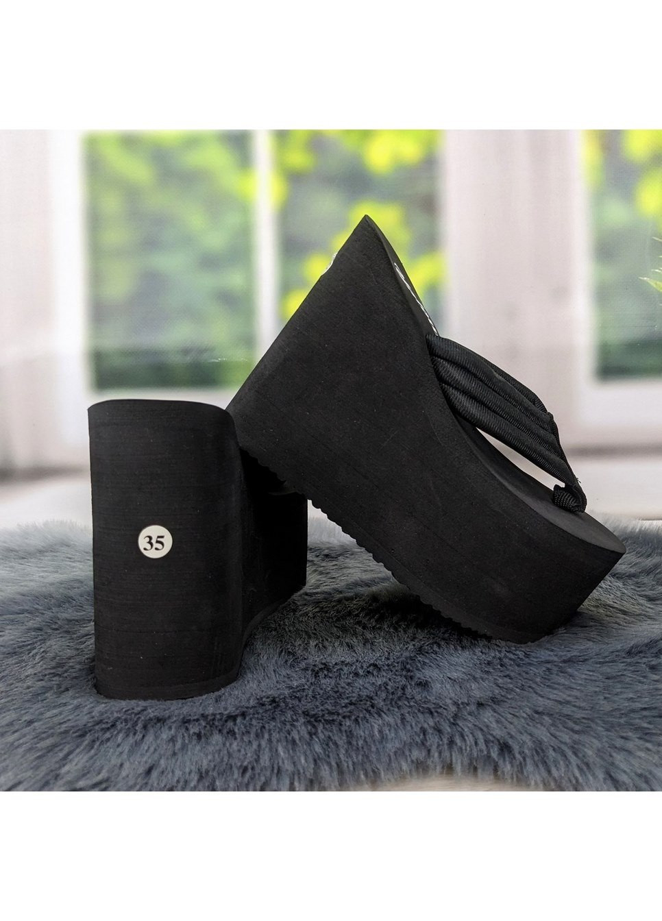 Черные повседневные вьетнамки женские мягкие на высокой платформе Fashion