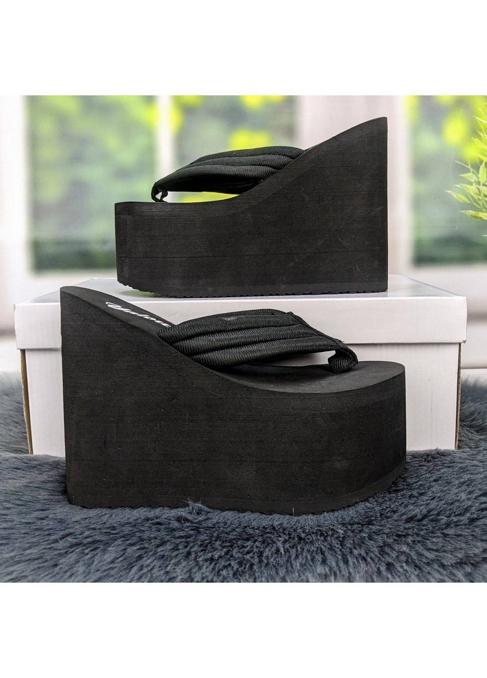 Черные повседневные вьетнамки женские мягкие на высокой платформе Fashion