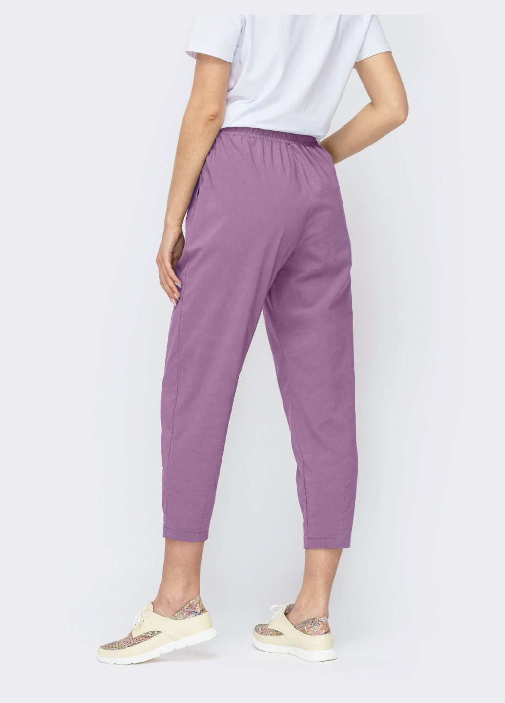 укорочені кежуал штани-джогери бузкового кольору на резинці однотонні Dressa (260024509)