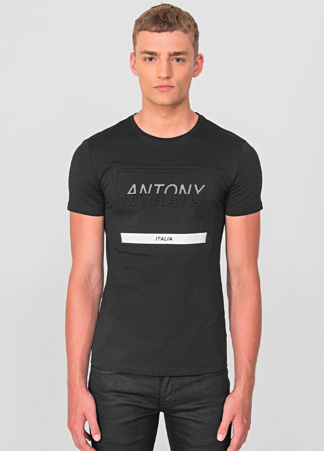 Чорна чоловіча чорна футболка з коротким рукавом Antony Morato