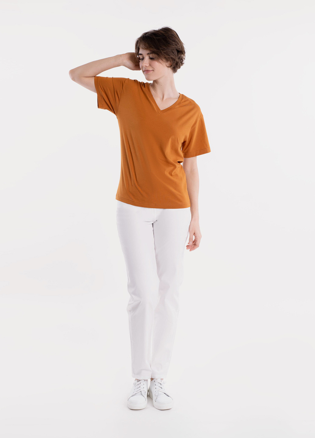 Коричневая летняя футболка женская Arber T-shirt W v-neck
