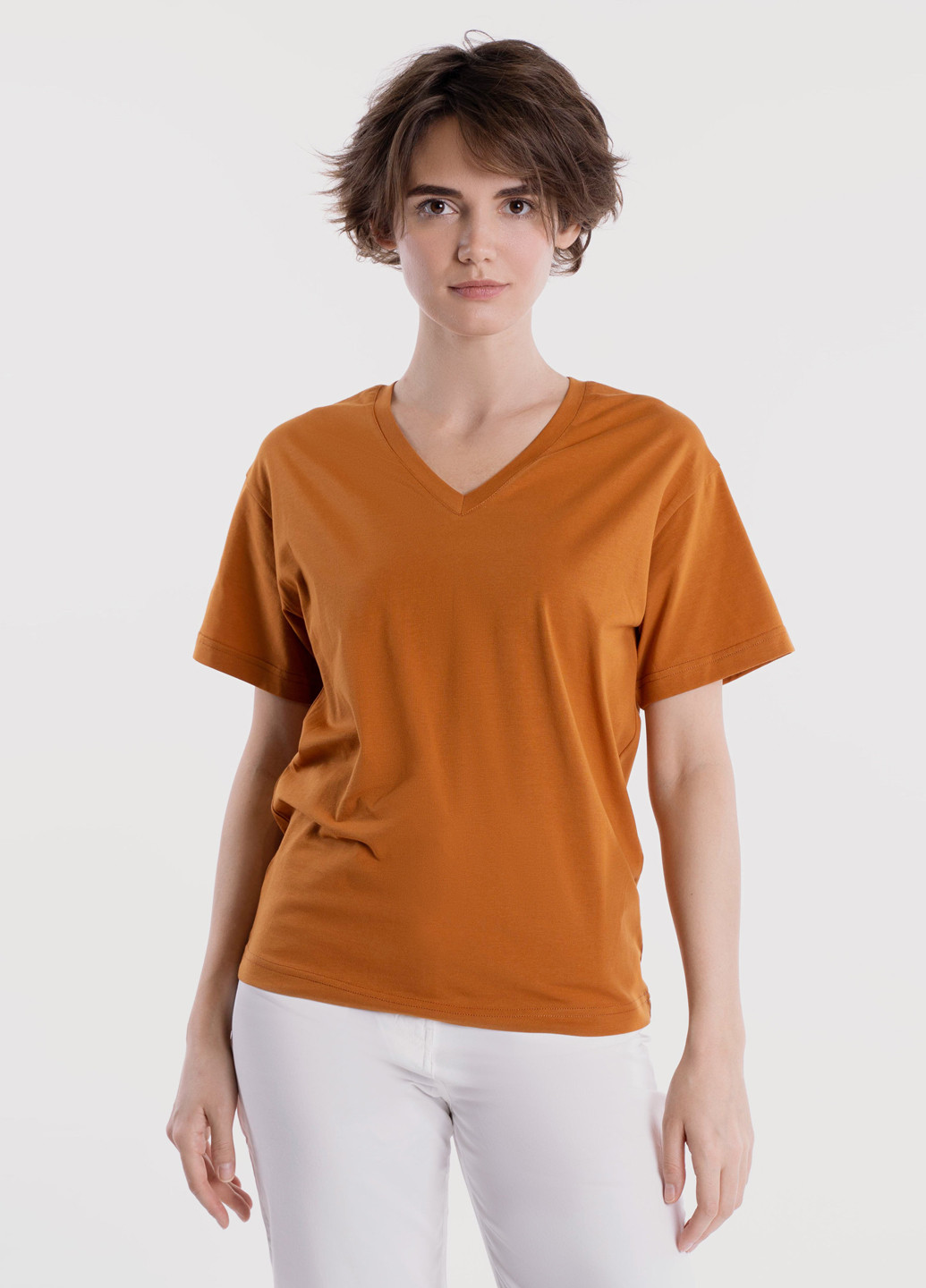 Коричнева літня футболка жіноча Arber T-shirt W v-neck