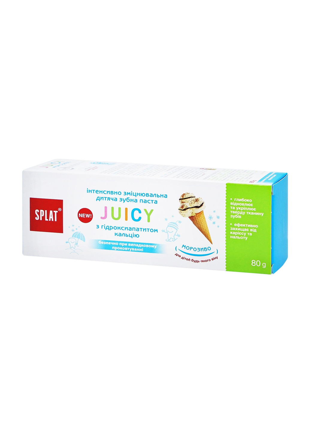 Детская зубная паста защита от бактерий и кариеса Junior Juicy Мороженое 80 мл Splat 7640168933418 (260027611)