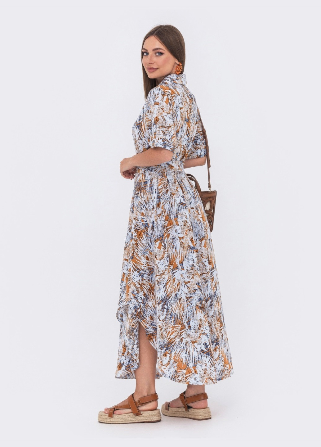 Помаранчева довга сукня-сорочка з поясом Dressa